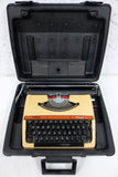 Vintage 1980's Brother Charger 12 Portable Typewriter with Original Case, Nagoya Japan, Brown, Beige and Black