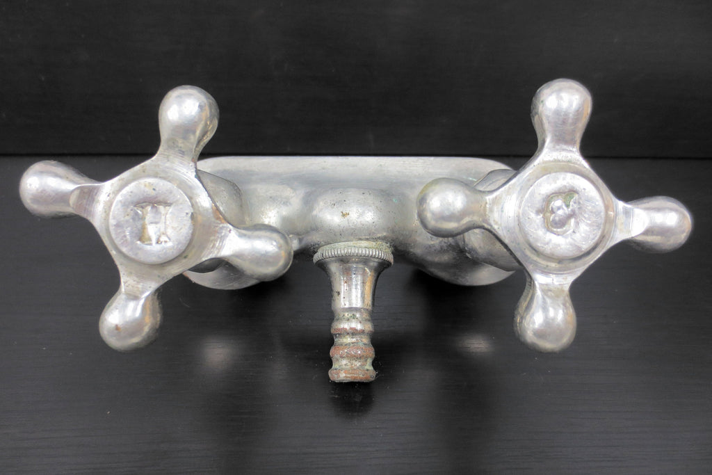 Antique Victorian Claw Foot Bath Tub Faucet, Nickel Plated Solid Brass, Original Hot and Cold Knobs