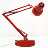 Vintage Mid Century Luxo Lil Norway Drafting Desk Lamp 23", Articulated Swing Arm, Red, Original Luxo Tag