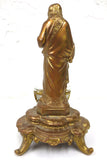 Antique Holy Water Font w/ Glass Bowl 7 1/4" Jesus Sacred Heart, Gold Cast Iron