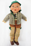 Antique 12" German Boy Doll, Composition Head, Felt Tyrolean Suit & Hat, Shoes