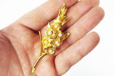 Vintage 1960's Marcel Boucher Gold Plated Brooch 3 1/4", Pearls & Daisies, Gladiolus