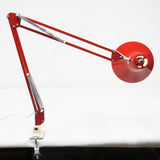 Vintage Mid Century Luxo Drafting Desk Lamp 31" Long Articulated Swing Arm, Bright Red, 6 3/4 Diameter