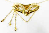 Vintage 1960's Monet Gold Tone Ball Mask Brooch 2 3/4" with 24" Chain, Rhinestones