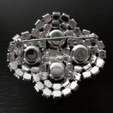 Vintage Evening Dress Brooch 2 1/4" with Light Blue Glass Stones, Silver Rhodium