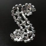 Vintage Evening Dress Brooch S Shape 2 3/8" Glass Stones, Silver Rhodium Plated