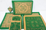 Vintage Handmade Green Felt Photo Album Scrapbook, Tablecloths, Pocket & Heart 6 Pieces Set