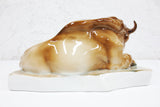 Vintage Zsolnay Buffalo Animal Porcelain Sculpture from Hungary, Signed, 8 X 4"