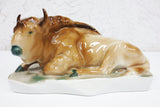 Vintage Zsolnay Buffalo Animal Porcelain Sculpture from Hungary, Signed, 8 X 4"