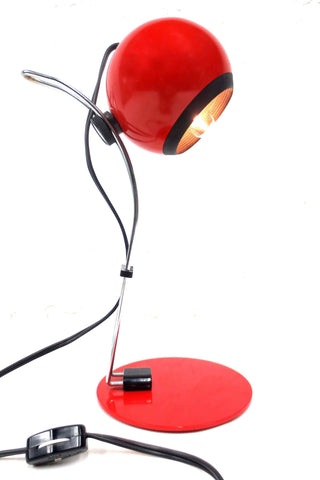 Vintage Red Desk Lamp with Sliding Globe, Italy Retro Design, 5" Dia., 15" Tall