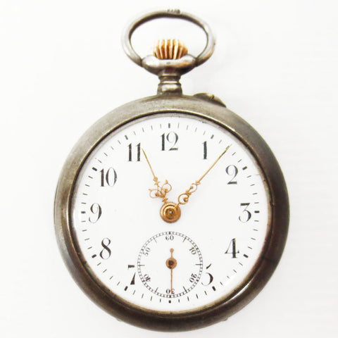 Antique 1880's Aster Pocket Watch Pendant 800 Silver, Open Face, Sec Sub Dial, K&L Case