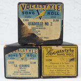 3 Vintage Piano Rolls Illustrated, Huronne Native Tribe Song, Quadrille, Moon Song
