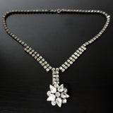 Vintage Jay Flex Sterling Evening Dress Necklace 15", Daisy Flower, Glass Stones