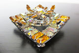 Vintage Azub Austria Evening Dress Brooch 1.5", Amber & Glass Stones, Silver