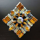 Vintage Azub Austria Evening Dress Brooch 1.5", Amber & Glass Stones, Silver