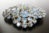 Vintage Evening Dress Brooch 2 1/4" with Light Blue Glass Stones, Silver Rhodium