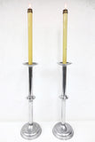 Pair of Antique Church Candle Sticks 3' Feet Tall, Nickel Plated, Spring Candles