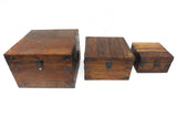 3 Nested Boxes Handmade in Exotic Wood with Metal Hinges & Handles 12 X 12 X 9"