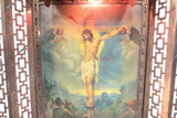 Antique Lighted 3D Jesus On Cross Resurrection 15X17 Ornate Filigree Metal Frame