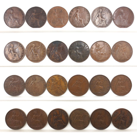 24 Coins Collection Lot 1903-1948 One 1 Penny Bronze, UK Great Britain British