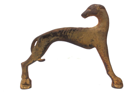 Antique Greyhound Dog Cast Iron Ornament Handle 7 3/8", Gold Paint, Screw Holes