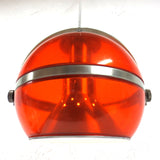 Vtg Mid Century Space Age UFO Ceiling Light Fixture 9" Dia, Translucent Orange
