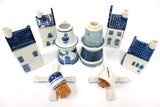 Lof of 6 Vintage KLM  Delfts Simon Rynbende Decanter Houses & Windmills, Holland