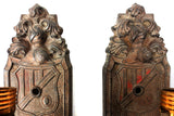 Antique Markel Electric Wall Sconces Light Fixture Pair, Armoured Knight & Crest
