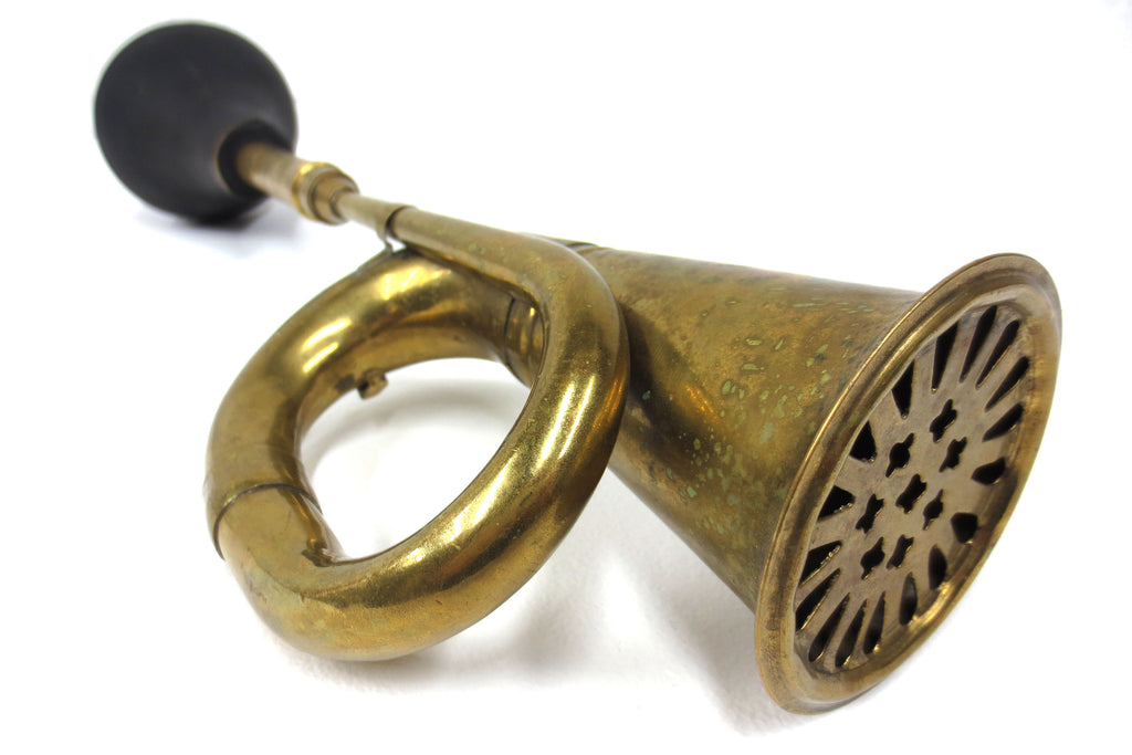 Antique 1920's Veteran Car Brass Horn w/ Large Rubber Bulb 17" Long, Powerful