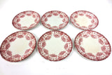 6 Antique Cartier England Porcelain Desert Plates 6 3/4" dia, Red Flowers