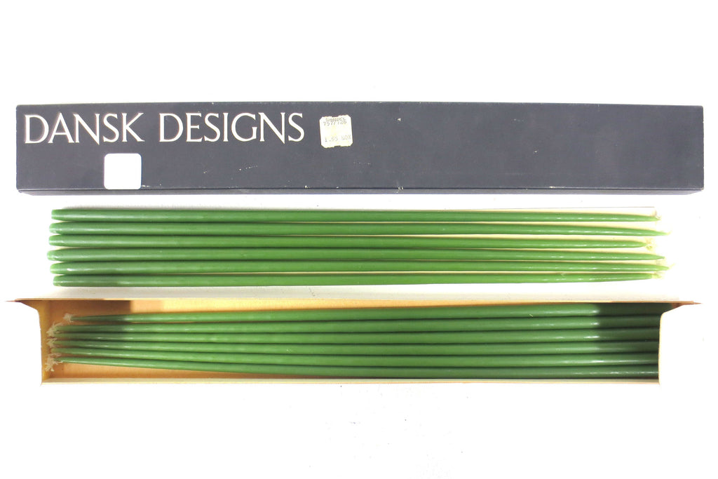 Vintage New Set of 12 Olive Green Dansk Designs Tiny Taper Candles 1/4&quot; X 16&quot;