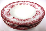 5 Antique Dudson Wilcox & Till Porcelain Soup Bowls 9" Hanley England Daisy Red