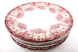 6 Antique Cartier England Porcelain Desert Plates 6 3/4" dia, Red Flowers