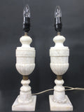 Vintage Ornate Marble Table Lamps 16" Made in Italy, Urn Pillar Shape Lamps