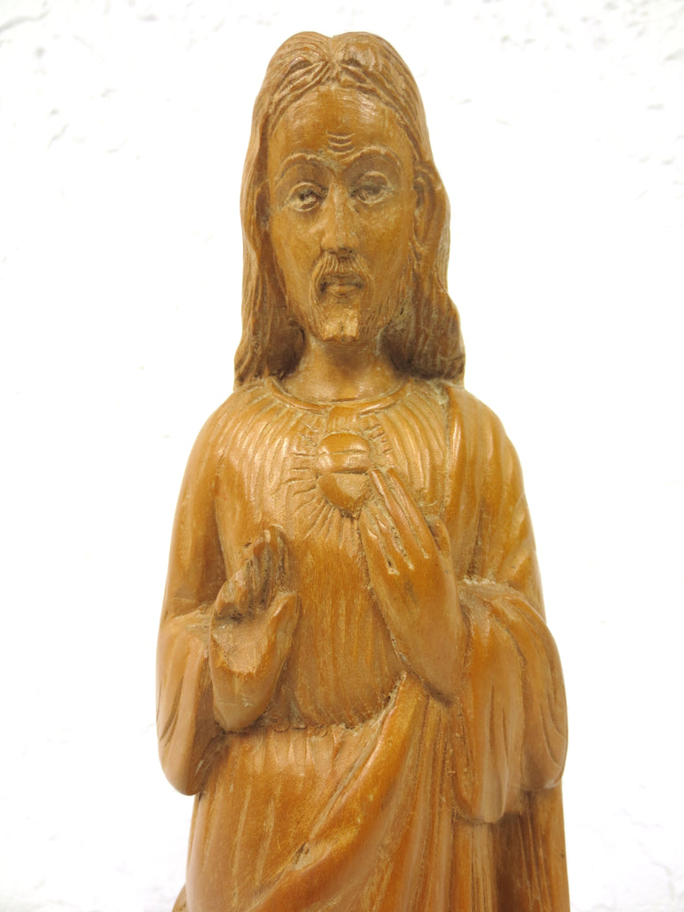 Antique Jesus Christ Wood Statue 13", Hand Carved, Sacred Heart Church Sconce