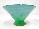Vintage Vasart Monart Scotland Glass Bowl Vase, V Shape, Green, Signed