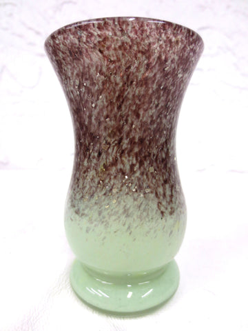 Vintage Vasart Monart Scotland 4" Glass Vase, Silver Speckles, Purple Green