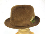 Vintage Brown Ireland Fedora, Luxury Cotton Corduroy Blarney Hat, Handmade 6 7/8